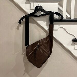 Brown Vegan Leather Messenger Bag